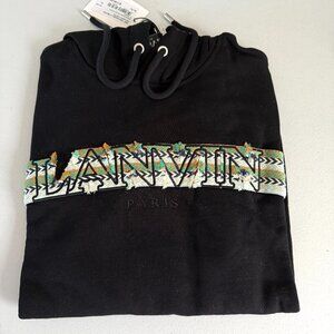 Lanvin Curb Men's Black Embroidered Cotton Hoodie M or XL